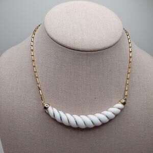 Vintage Monet White Lucite Wire Wrapped Necklace 15 Inch Signed
